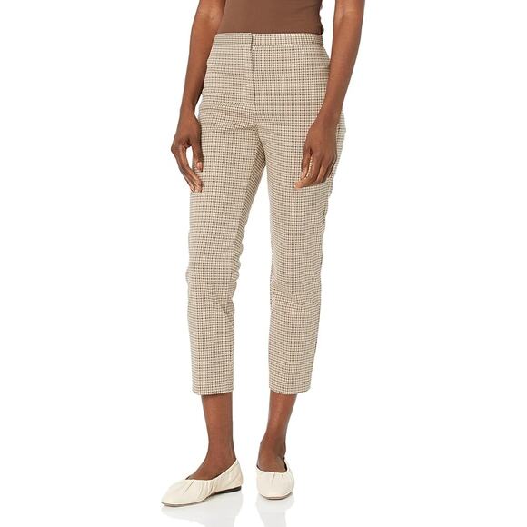 Theory Women's Knit Classic Slim Cropped Pants Brown Houndstooth Print, Size 6